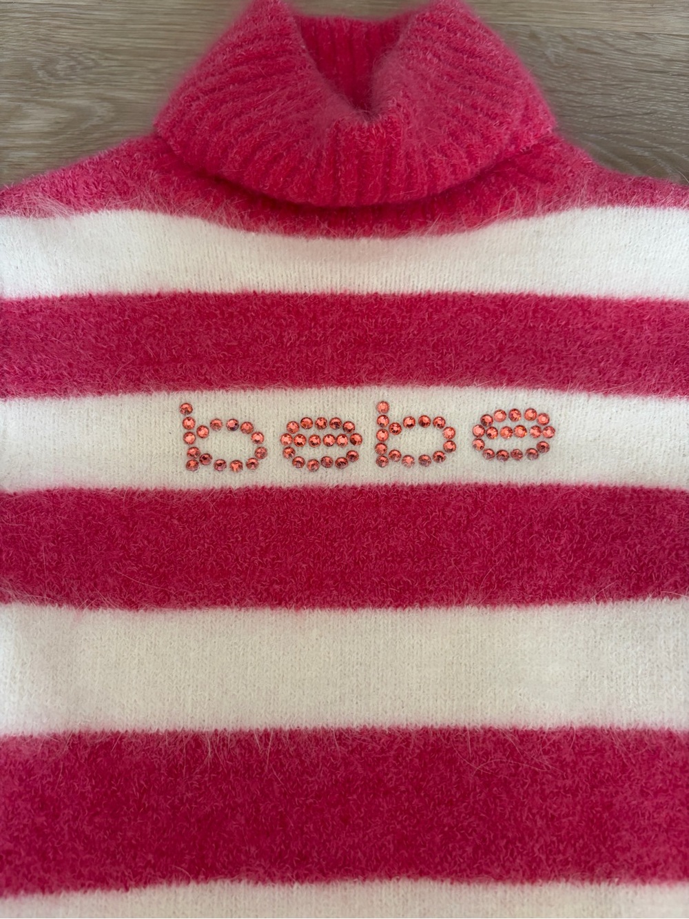 Bebe Pink Striped Rhinestone Turtleneck Sweater XS - Picture 3 of 6